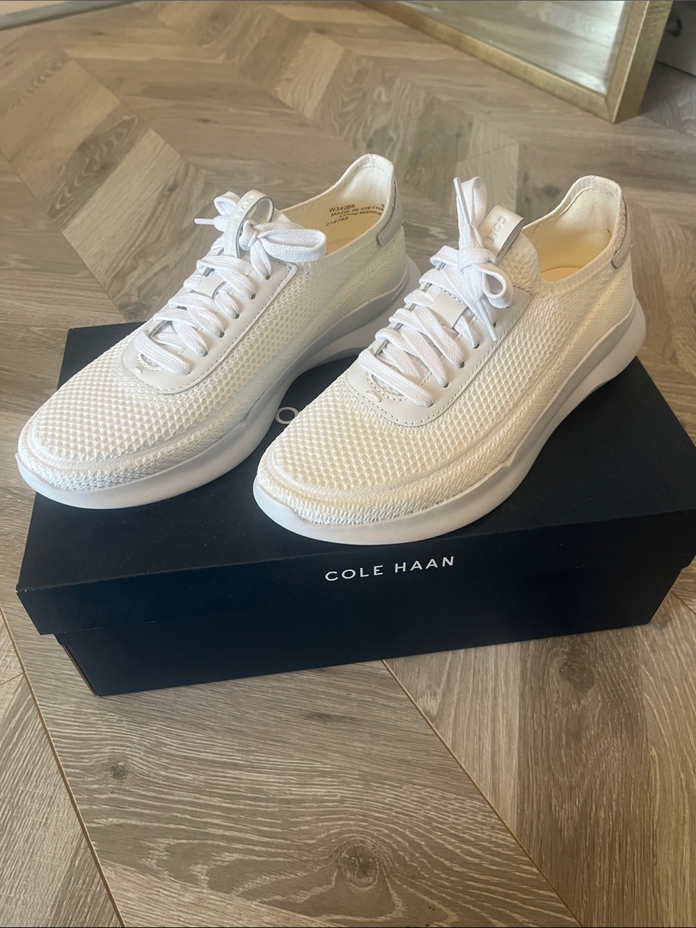 Cole Haan Grand Stitchlite Run White Knit Lace-Up Sneakers